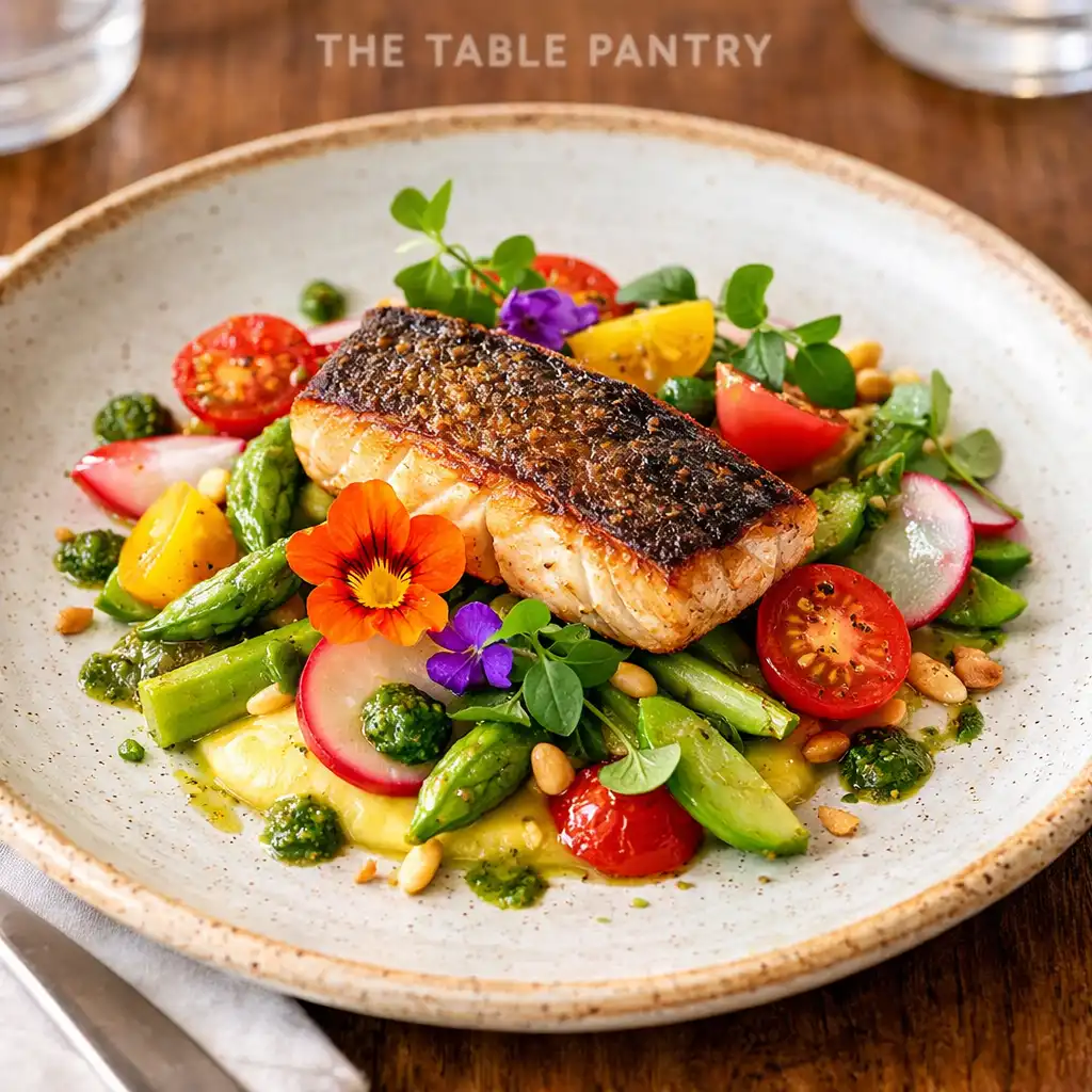 A beautifully plated dish from The Table Pantry with vibrant colours and fresh ingredients