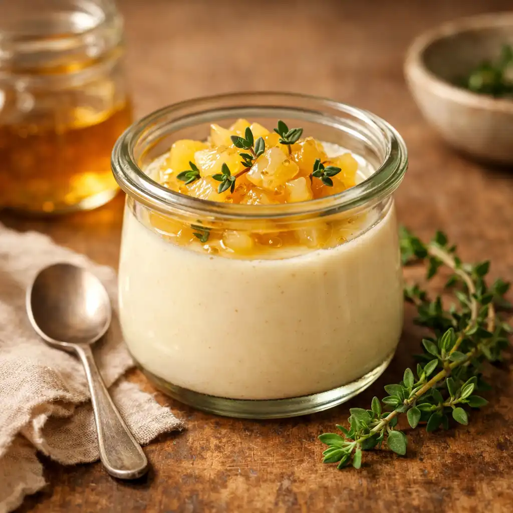 Honey and thyme panna cotta with preserved lemon